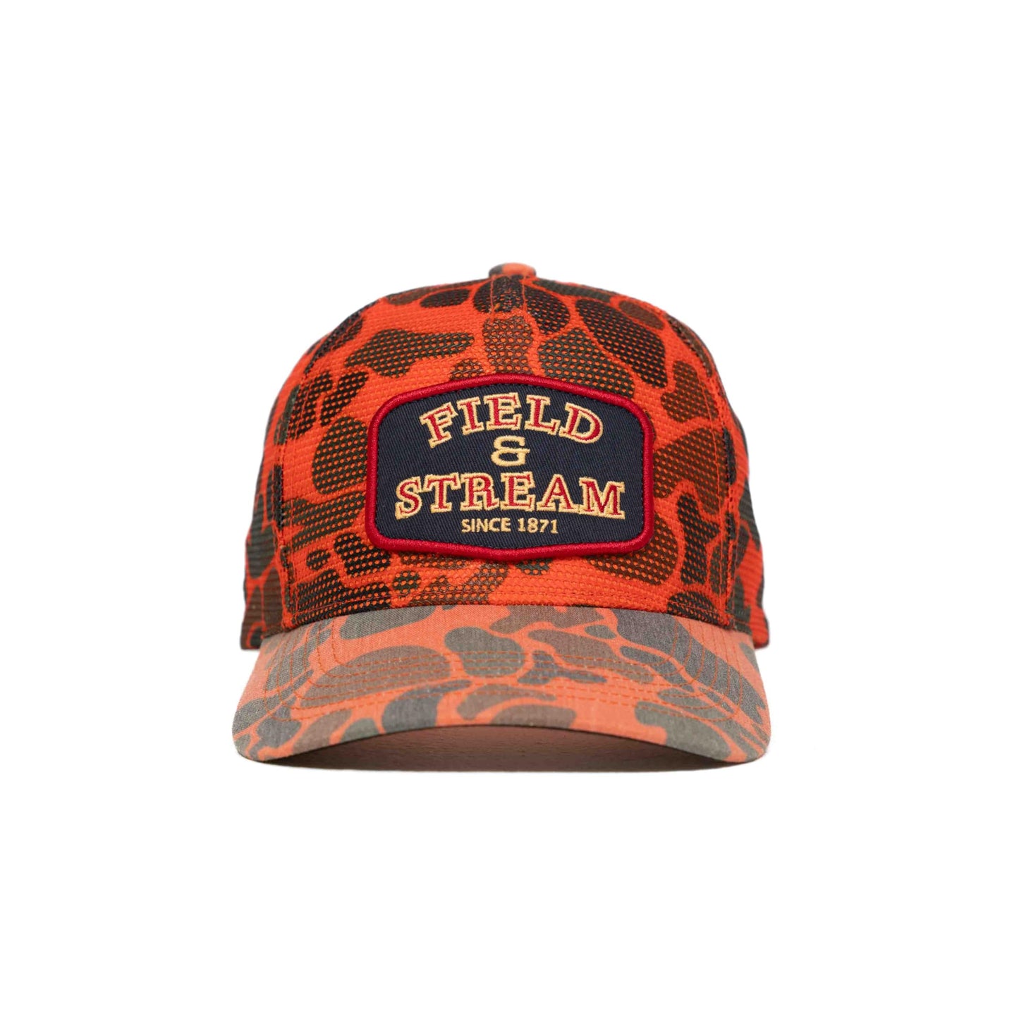 Field & Stream Men's Snap Back Mesh Cap, Roosevelt/Orange Camo, 5 Panel