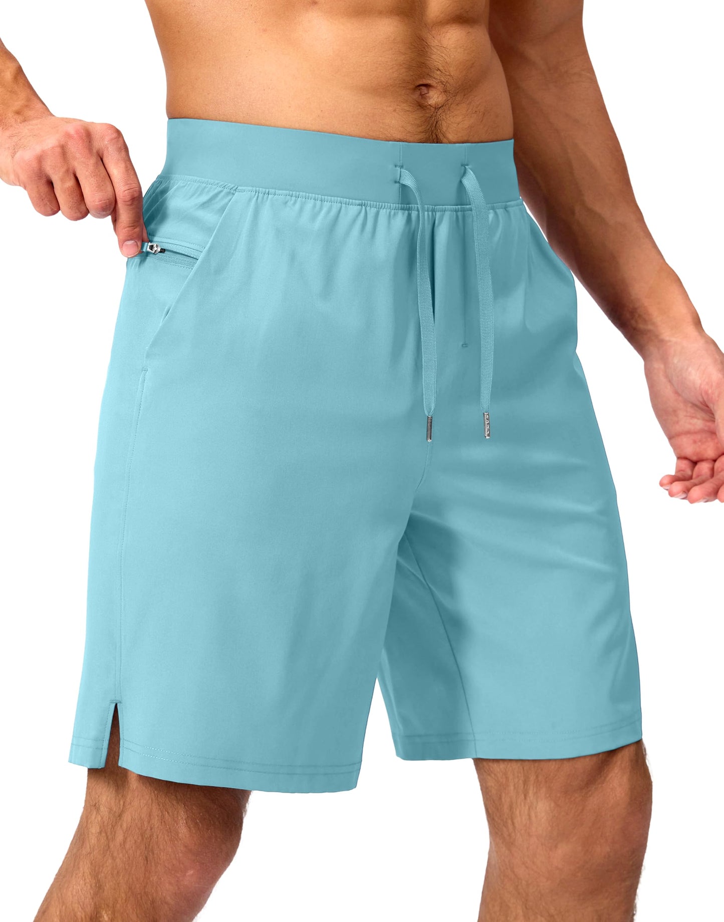 Soothfeel Men's Running Shorts with Zipper Pockets 9 Inch Lightweight Quick Dry Gym Sports Athletic Workout Basketball Shorts for Men (Hot Pink, M)