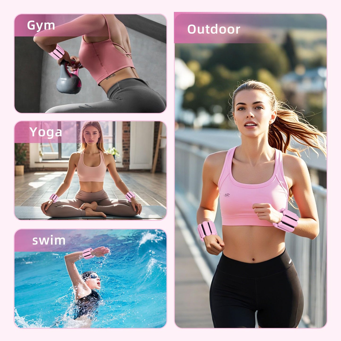 Ankle & Wrist Weights for Women - Set of 2 (1Lb Each) Adjustable Ankle Weights, for Women Men Adjustable Wrist Bracelet for Home Gym Weighted Bangles Wristbands Leg Arm Weights for Walking Swimming Running Pilates Yoga Gym