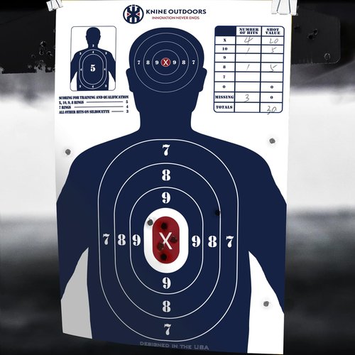 KNINE OUTDOORS Shooting Targets Paper, 23 x35 inch, Bulk for Hunting, Handguns, Pistols, Rifles, Silhouette with Red Bullseye, Blue Design (20 Pack)