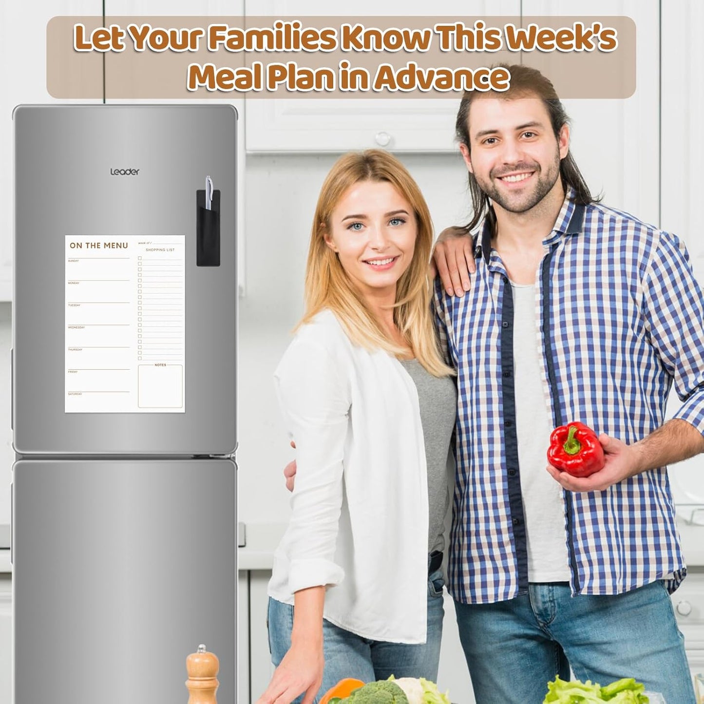 60 Sheet Meal Planner for Fridge, Magnetic Weekly Meal Planner & Grocery List with Tear-off Shopping List for Meal Prep, 7x10''-Flower Design