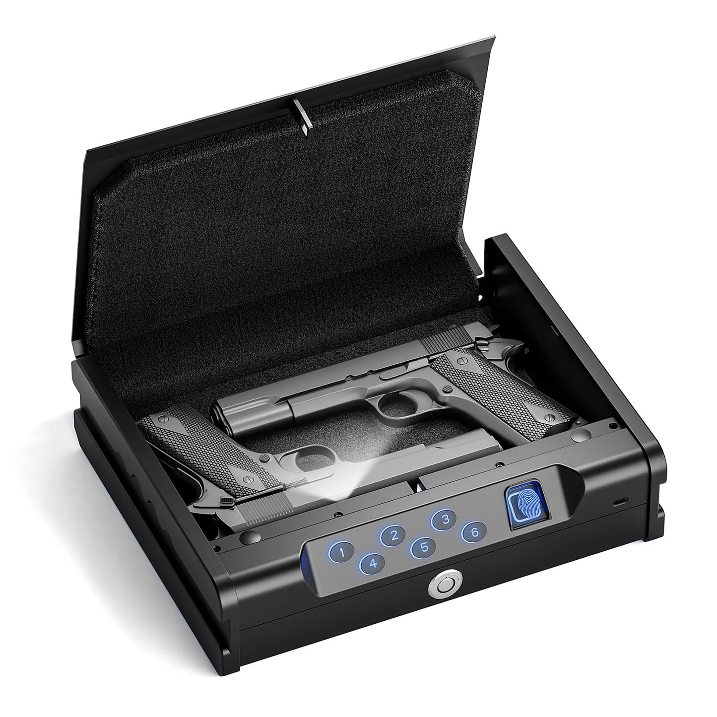 Glimstone Gun Safe, Biometric Gun Safe for Pistols, Easy Edition, 3 Ways Quick Access With Fingerprint/Digital Keypad/Key, Smart Handgun Safe for Home Bedside Nightstand Car