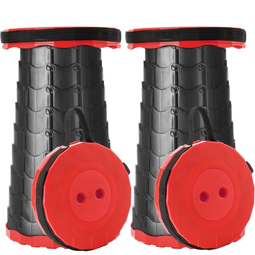 Doseno Upgraded Foldable Stool Thickened Set of 2, Portable Collapsible Stool Retractable Stool, Foldable Portable Collapsible Chair for Fishing, Hiking Tours, BBQ, Parties, Outdoor Activities (Red)