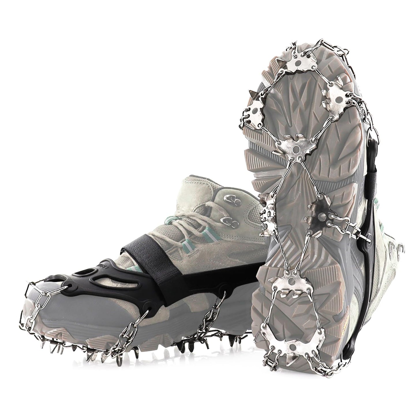 32-Spike Hiking Boots & Shoes Traction Cleats Ice Snow Grips Stainless Steel Anti Slip for Winter Outdoor Activities