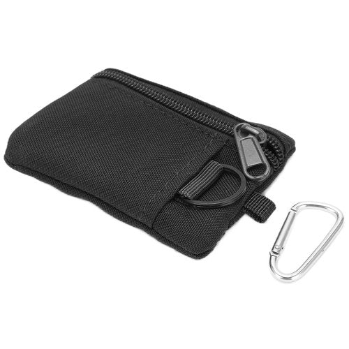 Chazcool Mini Size EDC Utility Pouch Bags, Molle Pouch with Carabiner, EDC Pocket Organizer, Mini Molle Pouch Wallet for Biking Camping (Black)