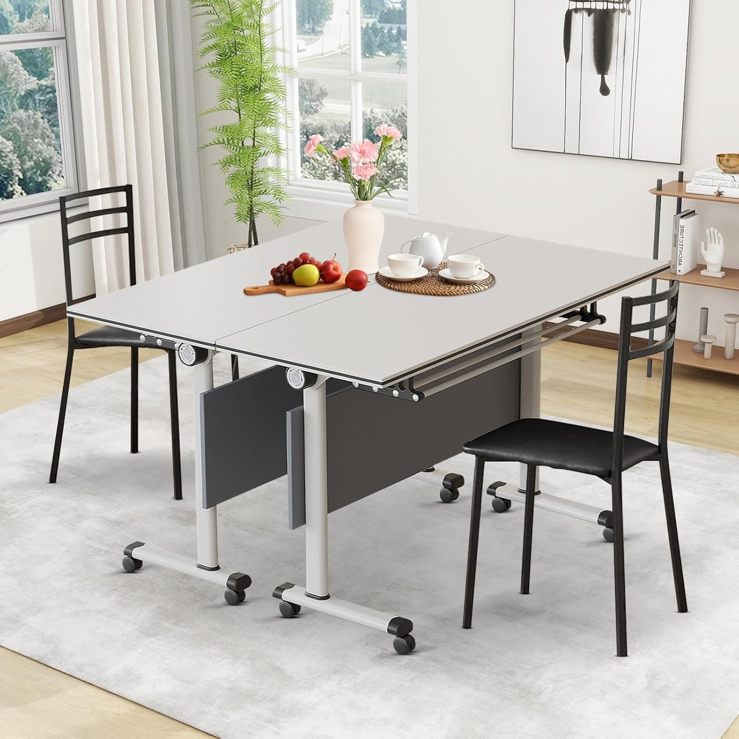 47.2 Inch Fold-and-Lock Conference Table, Robust Steel Legs & Rapid Setup, Ideal for Breakroom & Training Areas