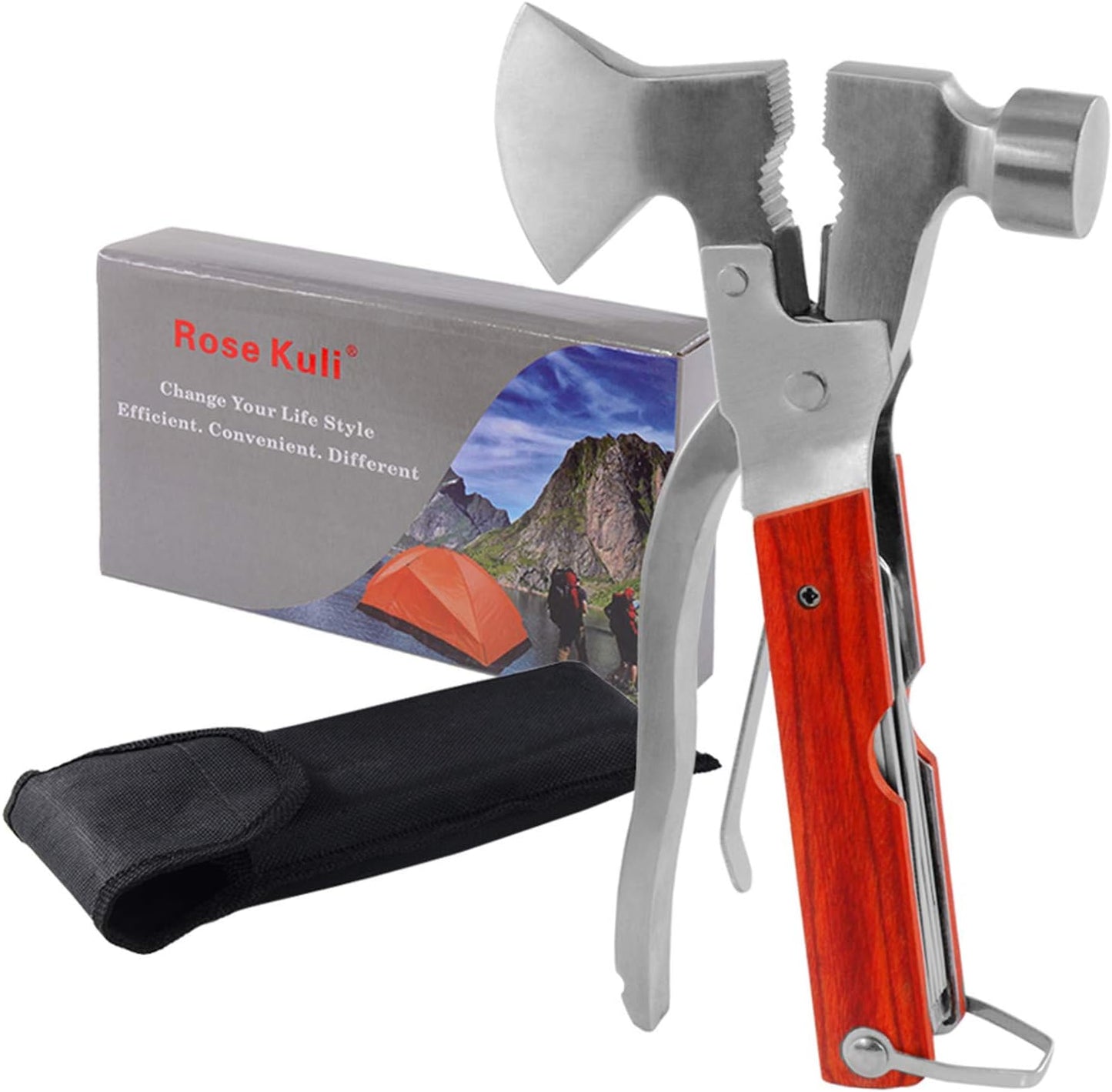 Camping Gear Multitool, Cool & Unique Birthday Gifts for Men Dad Husband Boyfriend, 18-in-1 Survival Gear for Outdoor Hunting Hiking, Emergency Escape Tool with Axe,Hammer,Plier,Knife,Bottle Opener