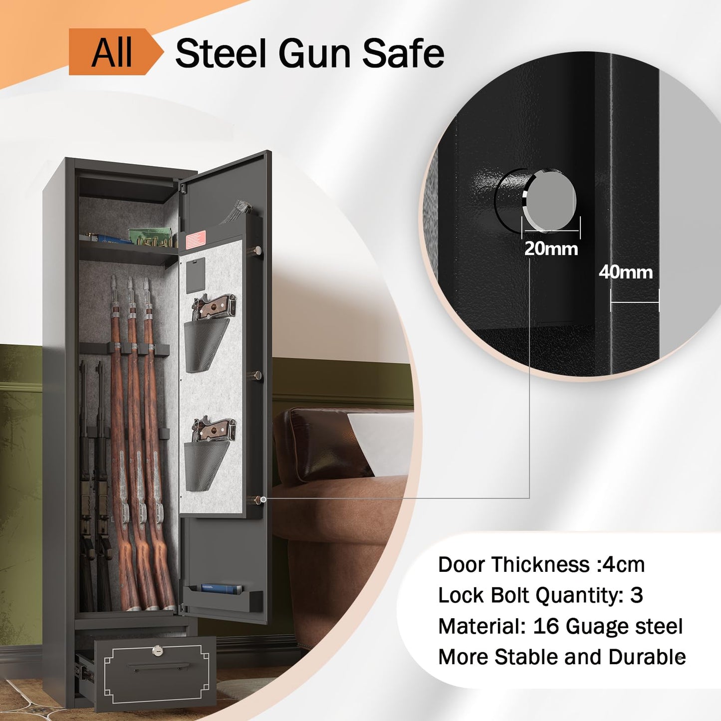 6 Gun Safes Gun Safe for Rifles and Pistols Heavy Duty Gun Cabinet for Rifles and Shotguns Rifle Safes for Home Gun Safe Clearance Gun Locker with Drawer Digital Lock and Removable Shelf