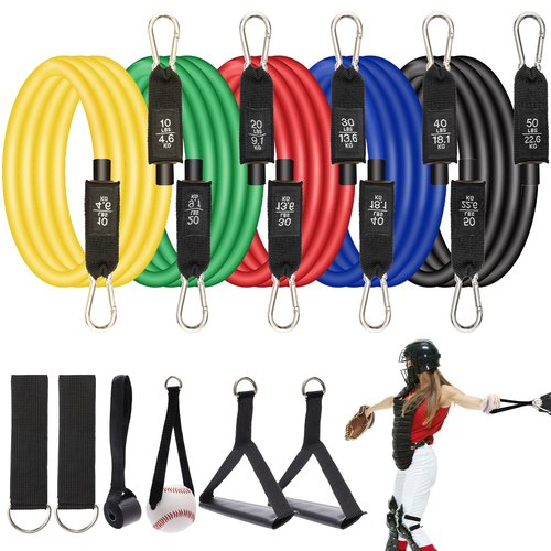 Baseball Resistance Trainer Coolrunner Exercise Bands, Training Aid for Baseball Softball Pitchers, Base Ball Stretching Bands with Interchangeable Grips to Build Arm Strength