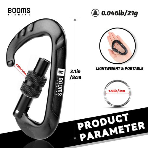 Booms Fishing Locking Carabiner Clip: 3.1" Heavy Duty Black Carabiner Clip 12kN/2697lbs 2PCS CC11 Large Aluminum Carbiner for Camping Hiking Gym Hammock Key Backpack Dog Leash Carbineers Keychain Hook