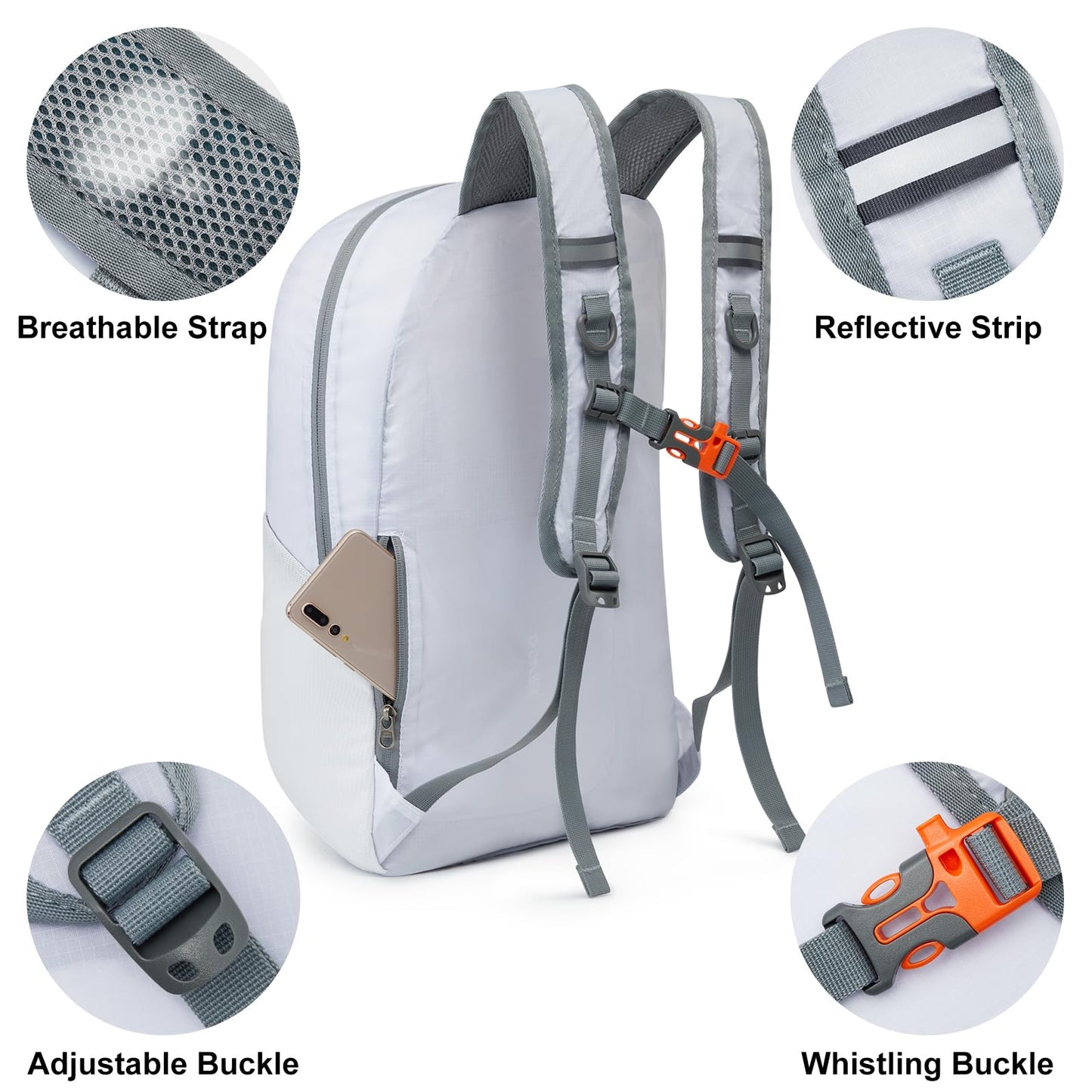 G4Free 24L Lightweight Packable Hiking Backpack Small Sport Travel Daypack Water Resistant for Women Men（White）