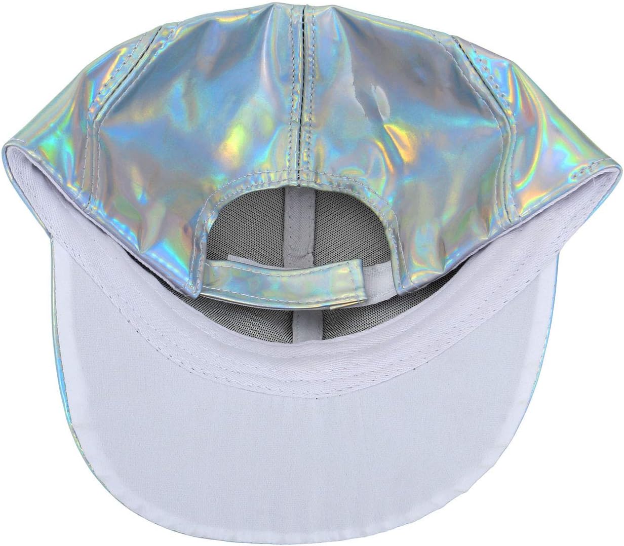 FALETO Adjustable Shiny Holographic Baseball Cap Rainbow Reflective Hip Hop Rave Hat Metallic Casual Cap
