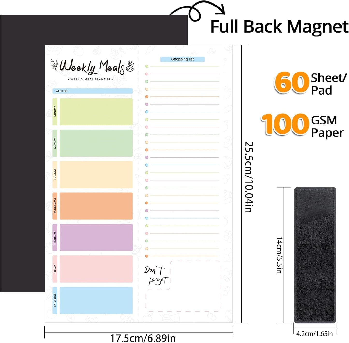 60 Sheet Meal Planner for Fridge, Magnetic Weekly Meal Planner & Grocery List with Tear-off Shopping List for Meal Prep, 7x10''-Flower Design