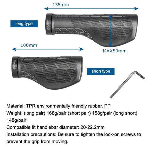 GORIX Bike Ergo Grips Bar End Handlebar [135mm 100mm] (GXQ Wing) (Long:135mmLong:135mm)