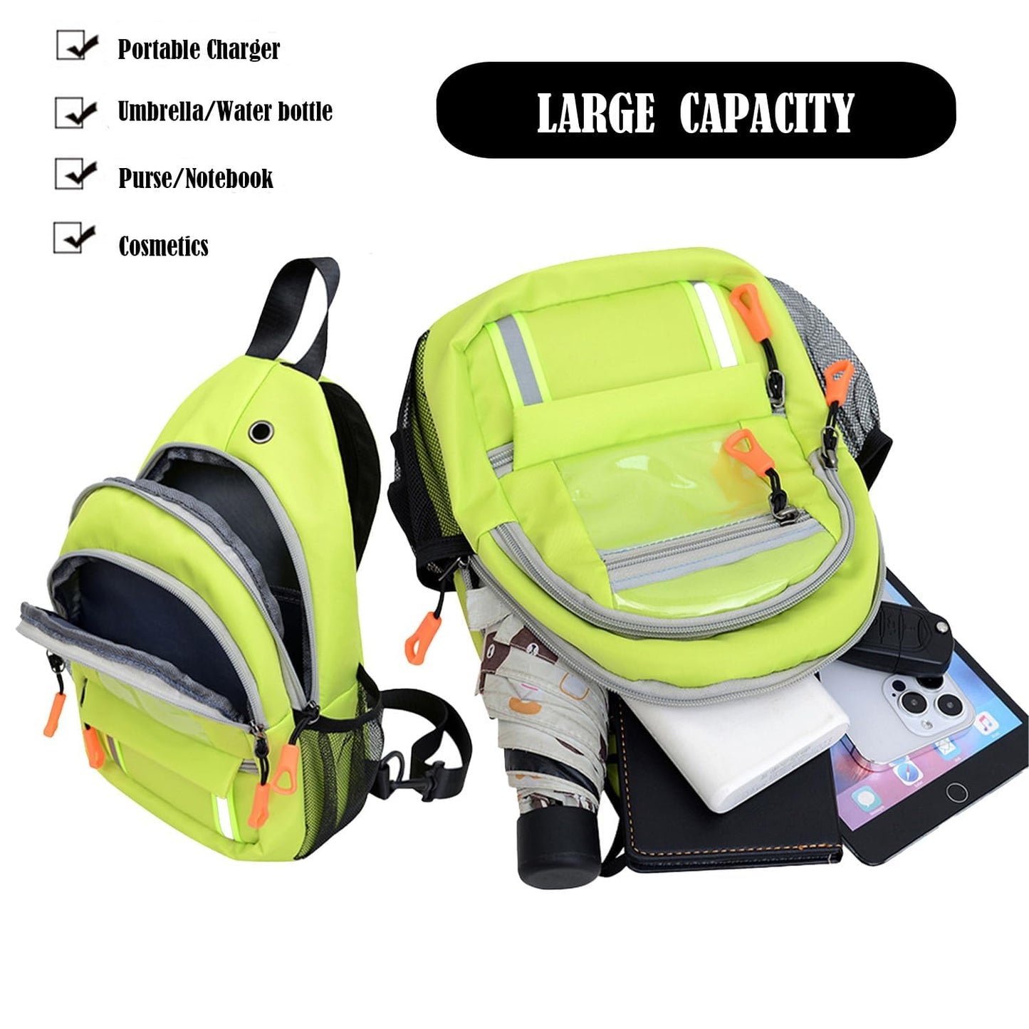 JENAGREEN Waterproof Sling Backpack Crossbody Shoulder Bag for Women Men, Crossbody Bag Casual Daypack Travel Hiking Adjustable Chest Bag