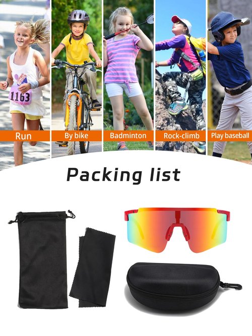 HIYAPATY Kids Sunglasses Youth Baseball Glasses UV400 Teens Sports Cycling Shades Lightweight Frame TR90 For Boys Girls