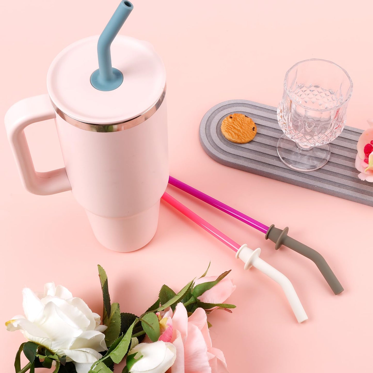 3pcs Replacement Straw for Hydro Flask Tumbler 40oz, BPA Free Reusable Plastic Water Bottle Straw Accessory with 3 Silicone Straw Tip and Cleaning Brush for HydroFlask 32/28/20oz Travel Cup(6 Colors)