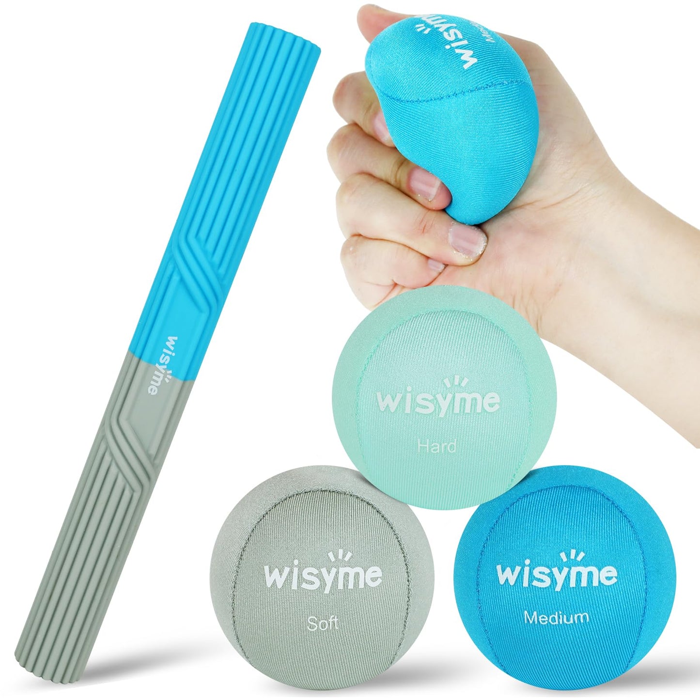 3Pack Stress Balls for Adults & 1Pack Twist Hand Exerciser Bars, Hand Strengthening Grip Ball for Excercise, Hand Therapy & Stress Relief, Resistance Bar Relieves Tendonitis Pain (Grey)