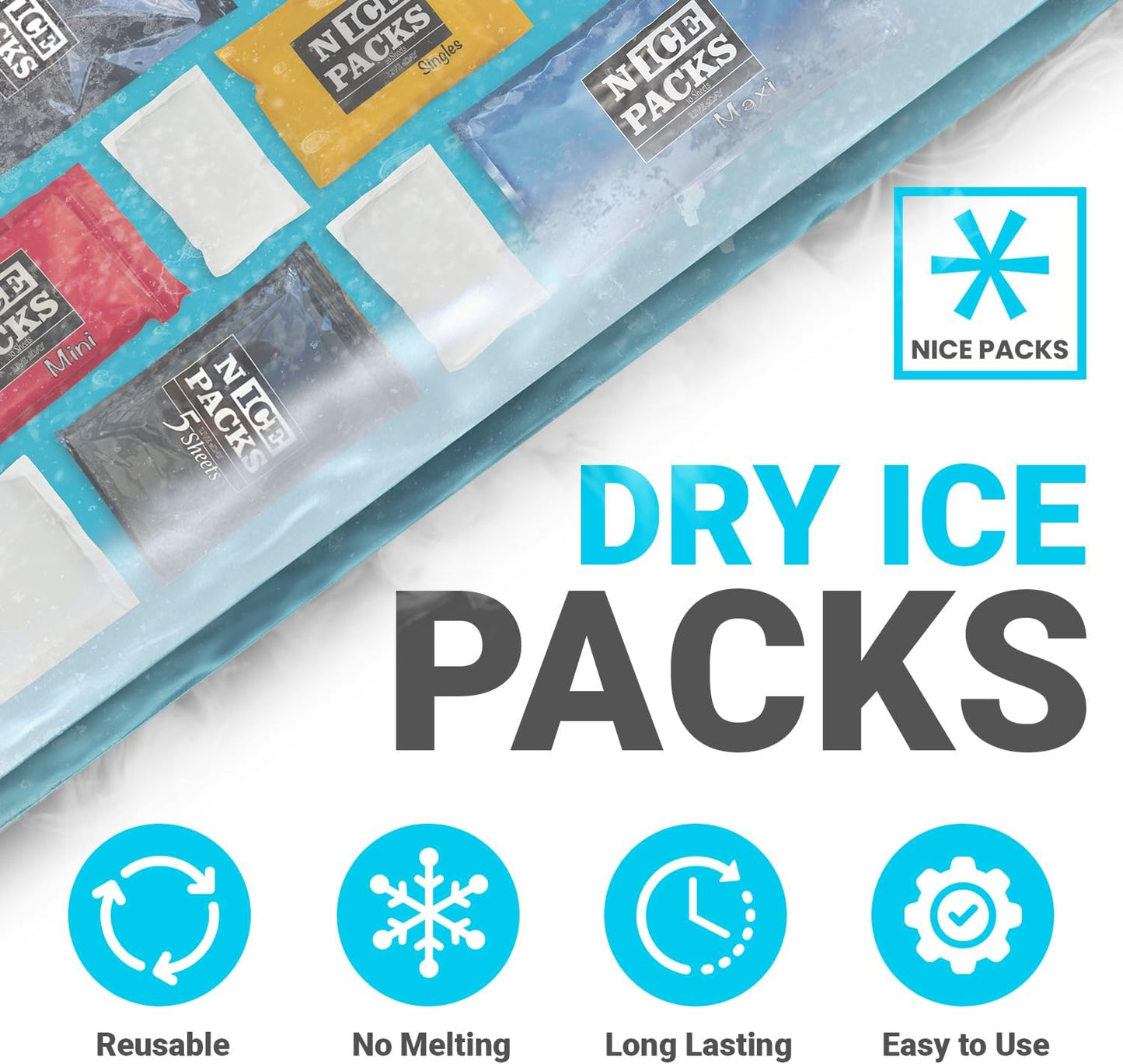 Nice Packs Reusable Dry Ice Packs for Coolers, Lunch Boxes, Frozen Food Shipping - Flexible and Long Lasting (10 Large Sheets)