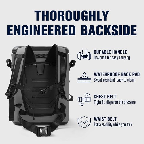 Novoto Magnetic Backpack Cooler 30 Can, Zipperless Soft Sided Cooler Bag for Men & Women, Insulated Portable Ice Chest Box for Tailgating, Beach, Lunch, Picnic, Kayak (Gray)