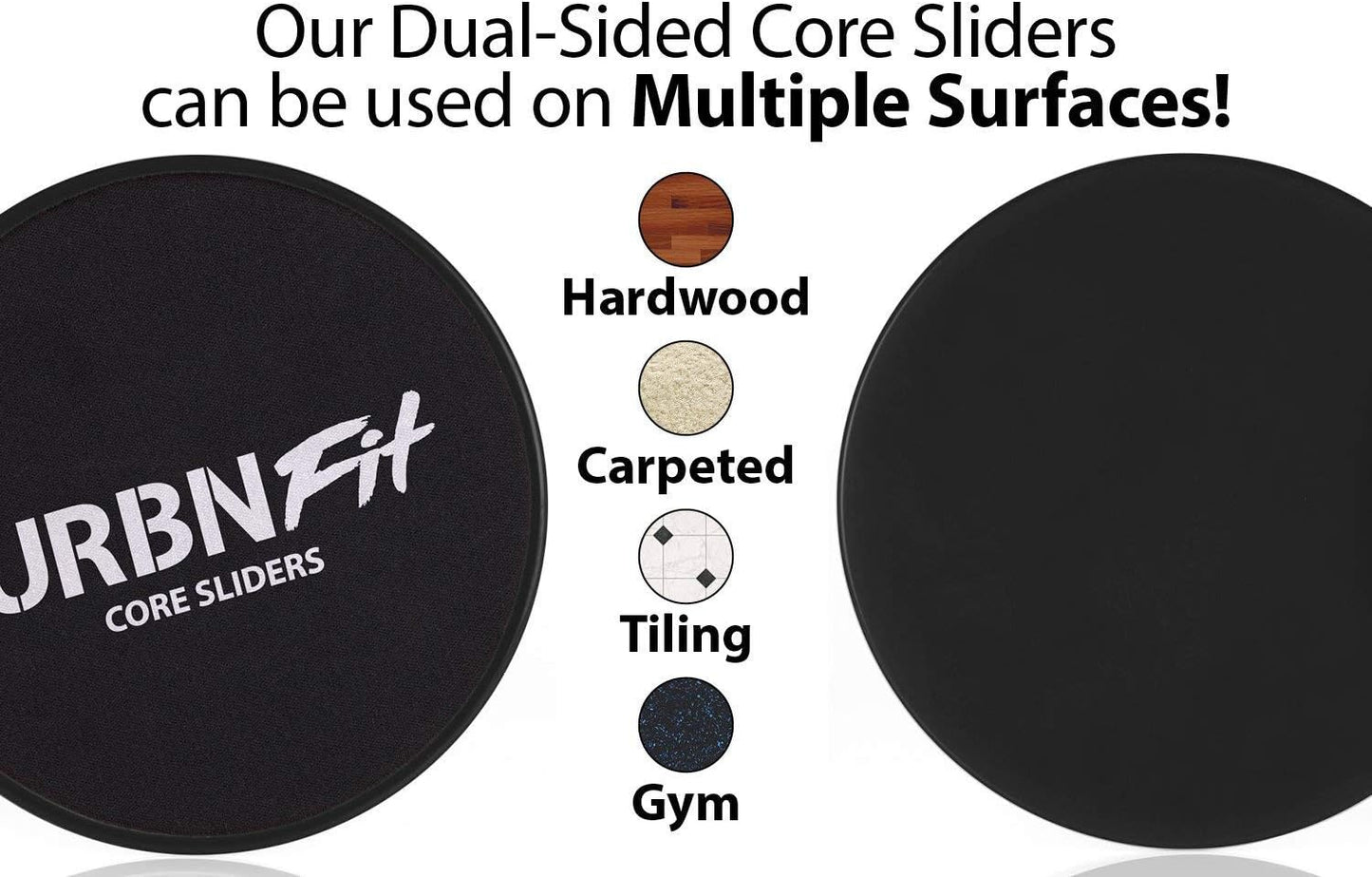 URBNFit Gliding Discs Core Sliders - Dual Sided Exercise Disc for Smooth Sliding On Carpet and Hardwood Floors - Gliders Workout Legs, Arms Back, Abs at Home or Gym or Travel - Fitness Equipment