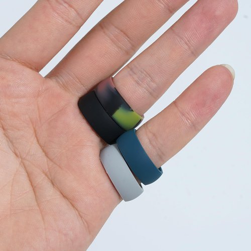 icooci 10 Paks Silicone Rings for Men, Breathable Air Flow Grooves Rubber Wedding Bands 8.5mm Wide 2.5mm Thic,Size 07