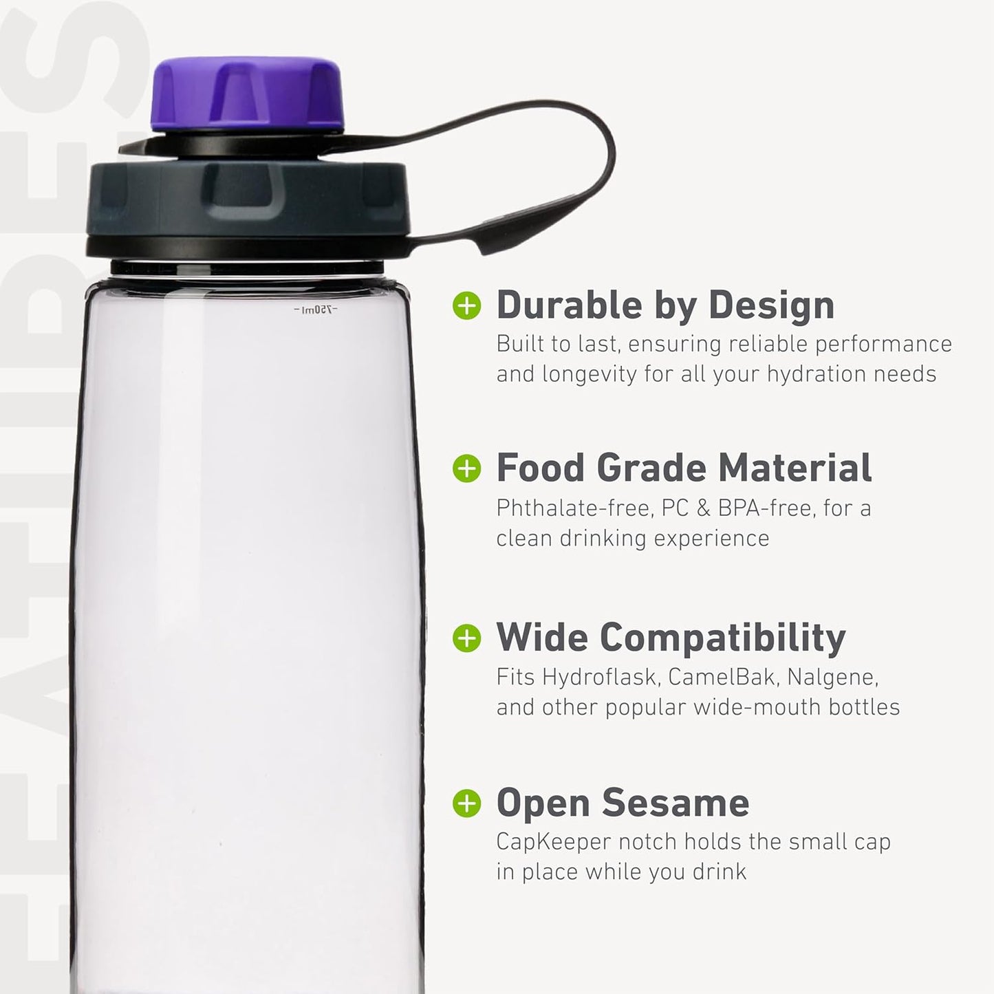 humangear capCAP+ | Converts Wide-Mouth Openings | Secure Easy Open | Food-Safe Material | Water Bottle Accessory Lid