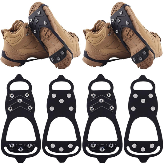 2 Pairs Ice Cleats for Shoes and Boots,Universal 8 Steel Studs Crampon Ice & Snow Grippers for Winter Hiking Climbing Ice Fishing,Anti-Slip Spikes for Shoes