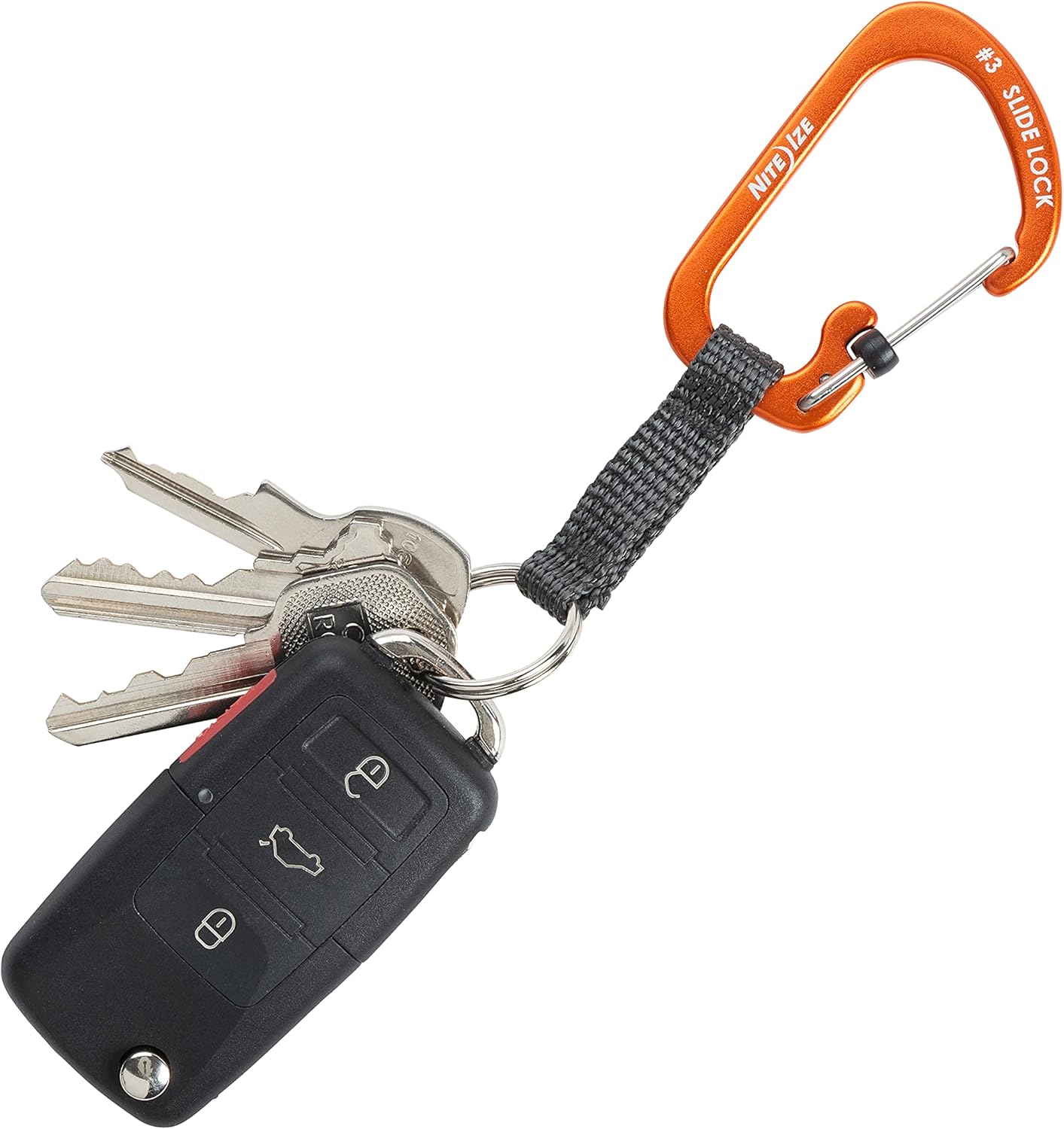 Nite Ize SlideLock Key Ring, Aluminum Locking Carabiner Key Chain with Webbing, Blue