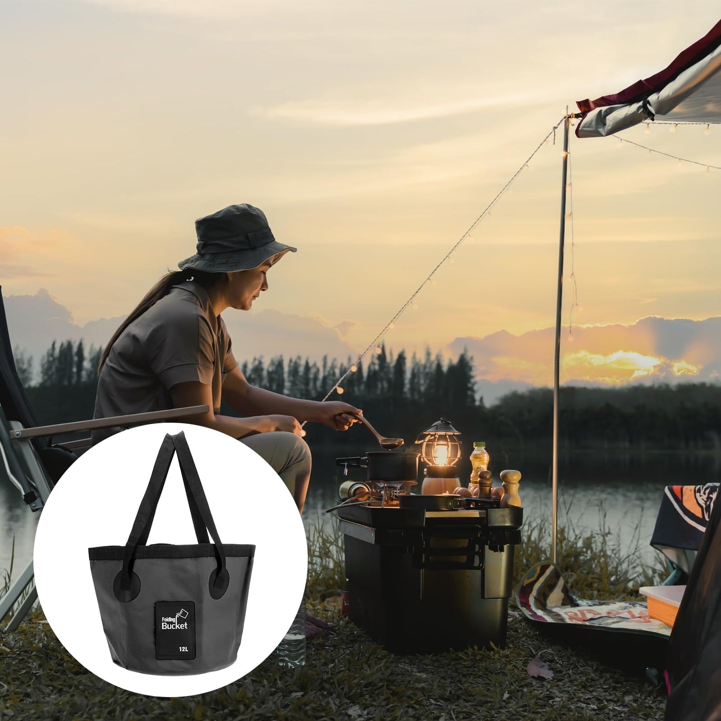 PATIKIL 3.2 Gallon/12L Collapsible Bucket for Camping Portable Water Storage Container Foldable Foot Wash Basin for Outdoor Travel Fishing Hiking, Black
