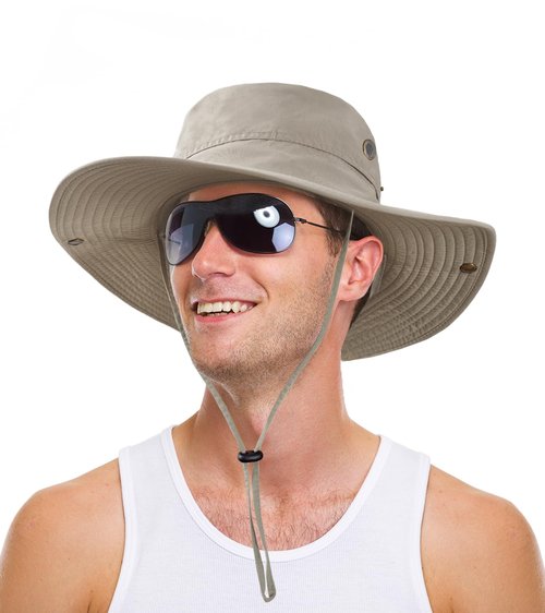 Sun Hat for Men Women UPF 50+ Fishing Hat Wide Brim Bucket Hat with UV Protection Summer Hat for Hiking, Beach, Safari (US, Alpha, One Size, Light Grey)