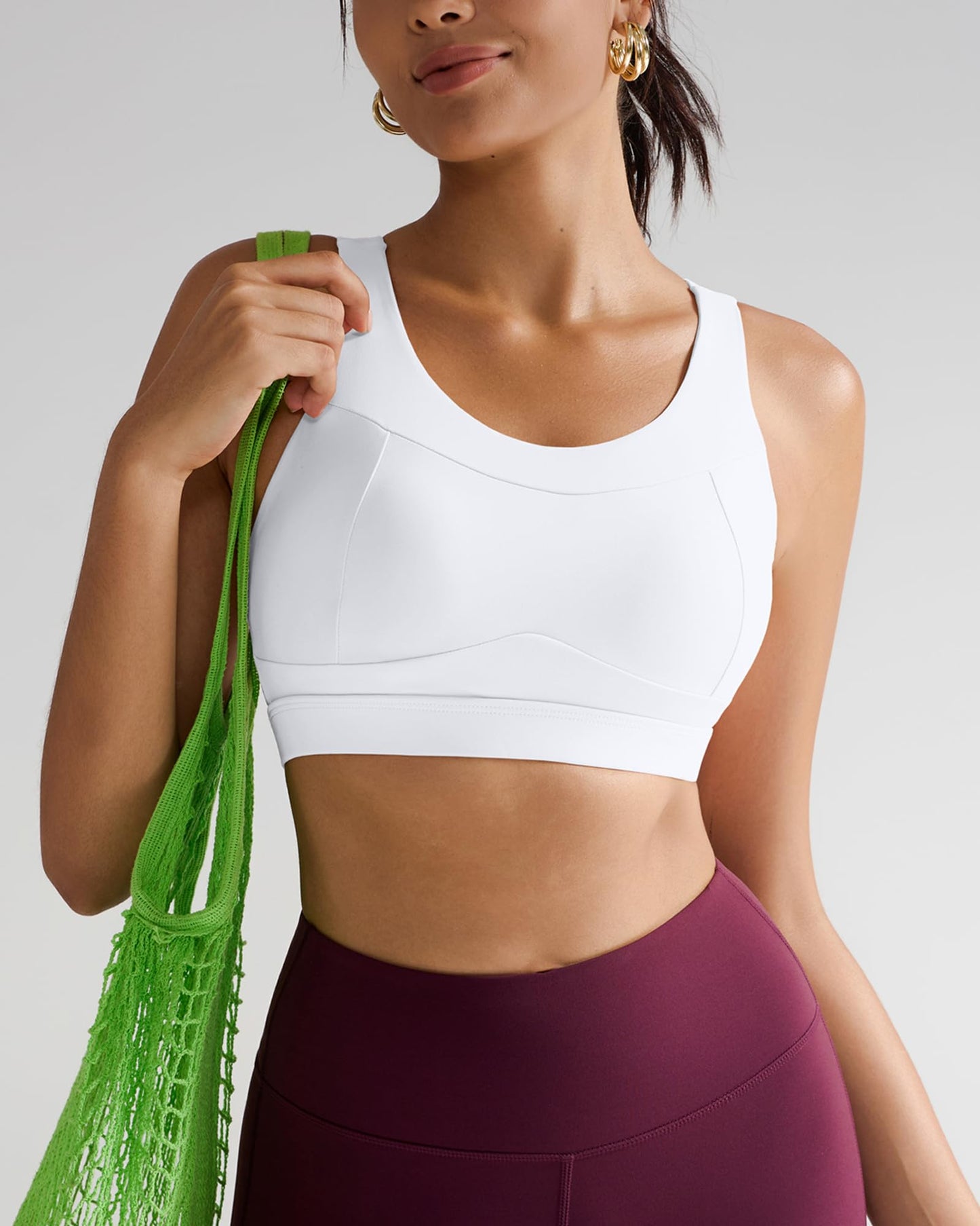 RUNNING GIRL High Impact Sports Bras for Women,Racerback White Bra Workout Crop Tank Tops Longline Sports Bra Push up(WX2667 White,L)