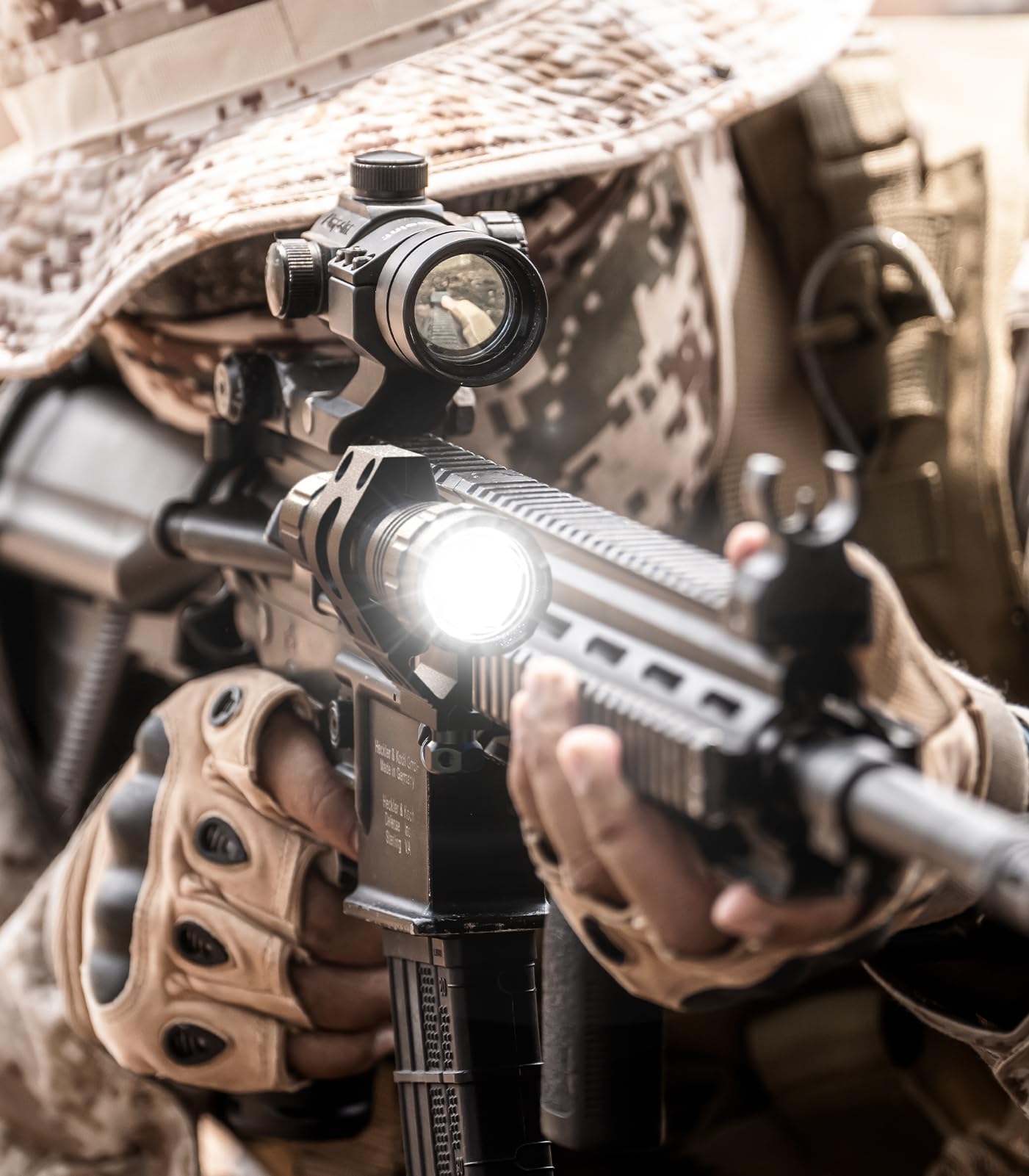 Feyachi 1500 Lumen LED Tactical Flashlight IPX7 Rating Rechargeable 4 Modes Weapon Light Picatinny Rail Flashlight Included with Pressure Switch