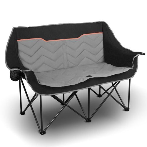 VAGANTH Double Camping Chair Oversized Padded Camping Sofa for 2 Person, Foldable Loveseat with Dual Cup Holders & Wine Glass Holders, Double Folding Chair Camping Couch for Beach, RV, Patio, Black