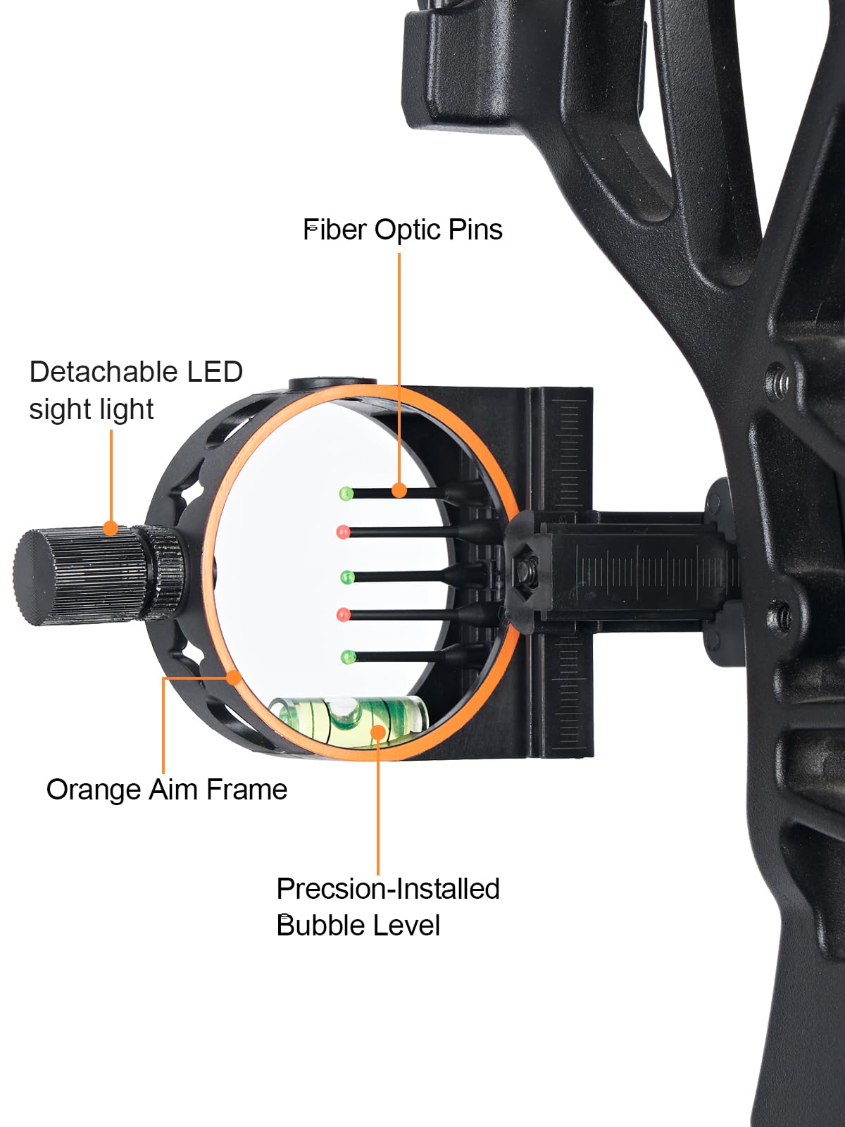 5-Pin Bow Sight with LED Sight Light Reversible Mount Design Archery Sight