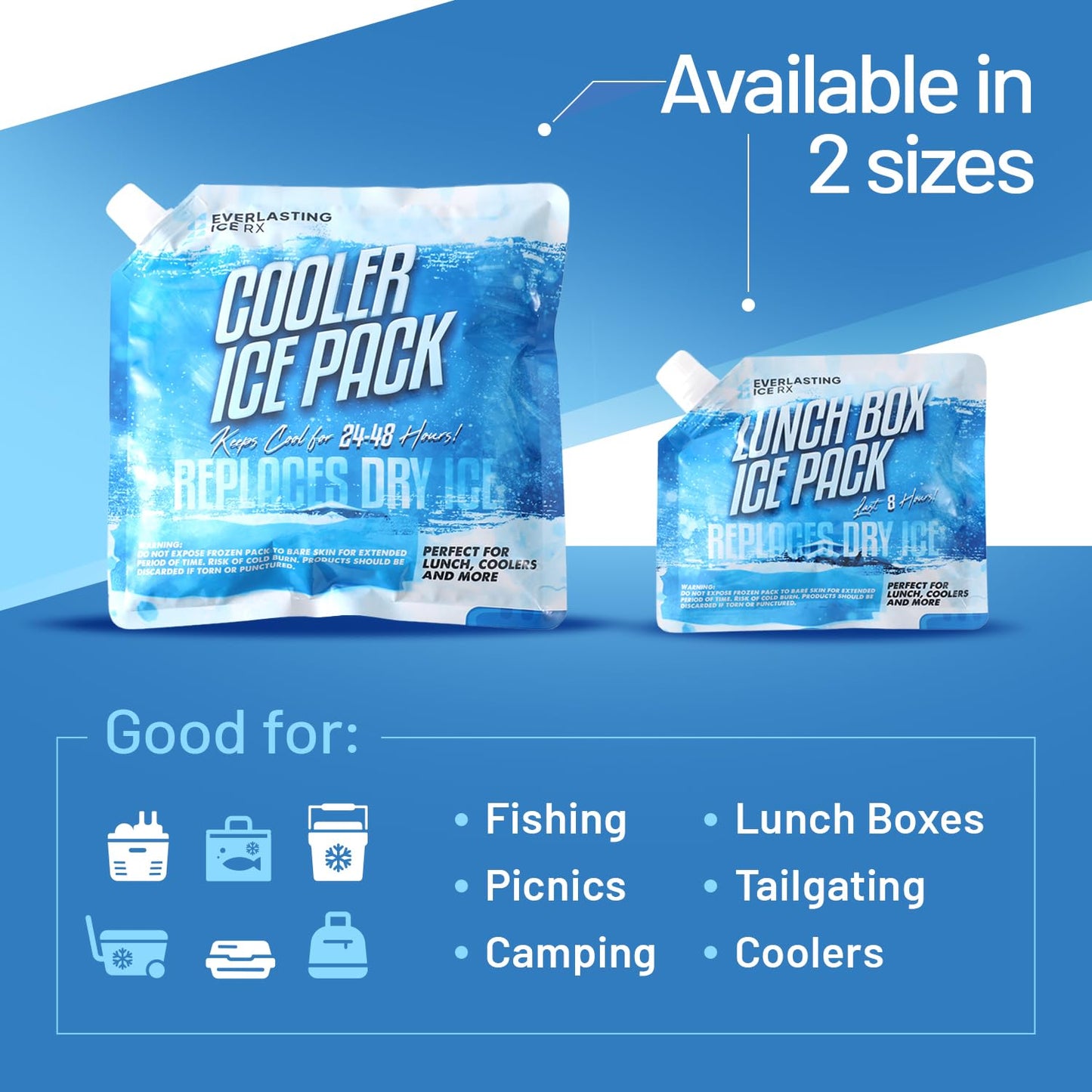 Everlasting Ice RX Reusable Ice Packs for Cooler (4 Pack) Up to 48 Hours Freezer Packs for Coolers and Lunch Boxes | 10 x 10 in | Cooler Ice Packs for Camping, Fishing, Beach, Road Trips