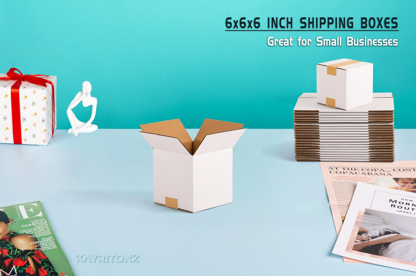 Kayritonz 6x6x6 inch Small Shipping Boxes, White, 15 Pack