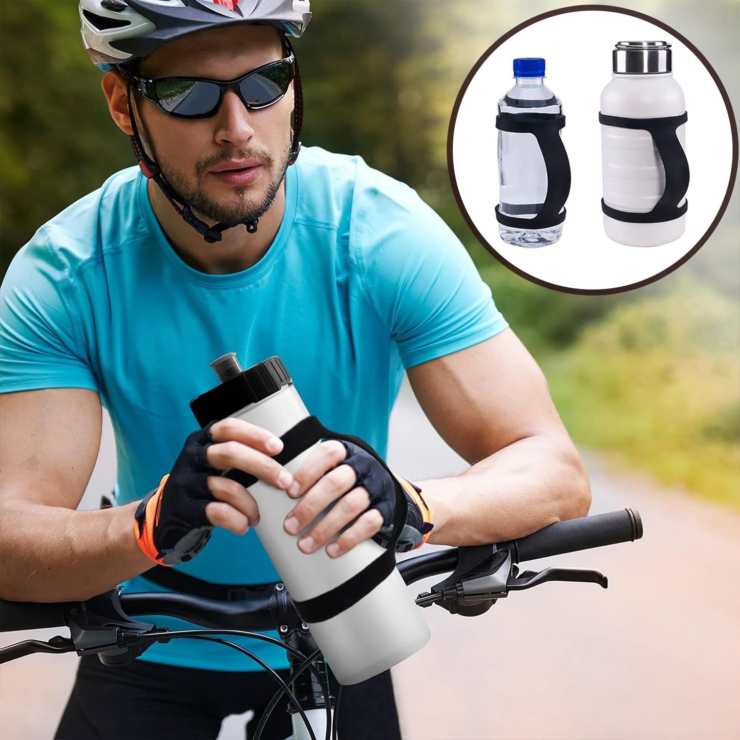 2 Pcs Water Bottle Carrier Grip Water Handle Grip Portable Silicone Band Holder Strap Handheld Water Bottle Handle Strap Soft Silicone Non-Slip Carrier Grip for Bike Gym or Jogging