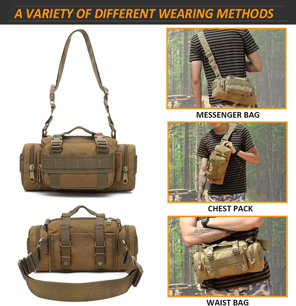 3P Military Duffel Waist Bag, Molle Bicycle/Motorcycle Waterproof Fanny Packs Camera Bag Camo EDC Utility Pouch Crossbody with Shoulder Strap Hand Carry