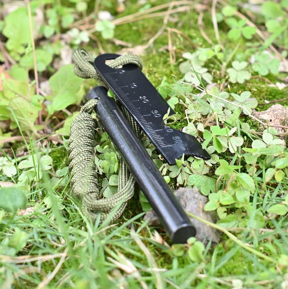 Ferro Rod Outdoor Survival Tire Fire Starter Carabiner Clip Used Bottle Opener, Ruler, Saw