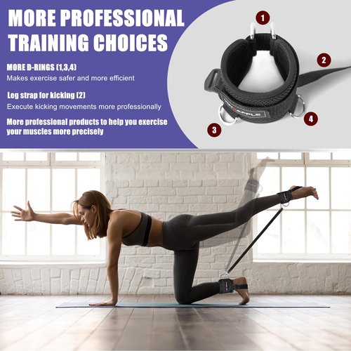 Resistance Bands Set with Ankle Straps,Ankle Bands for Working Out,Butt Exercise Equipment for Women Legs and Glutes,Perfect for Home Workouts,Cable Machine Accessories Black