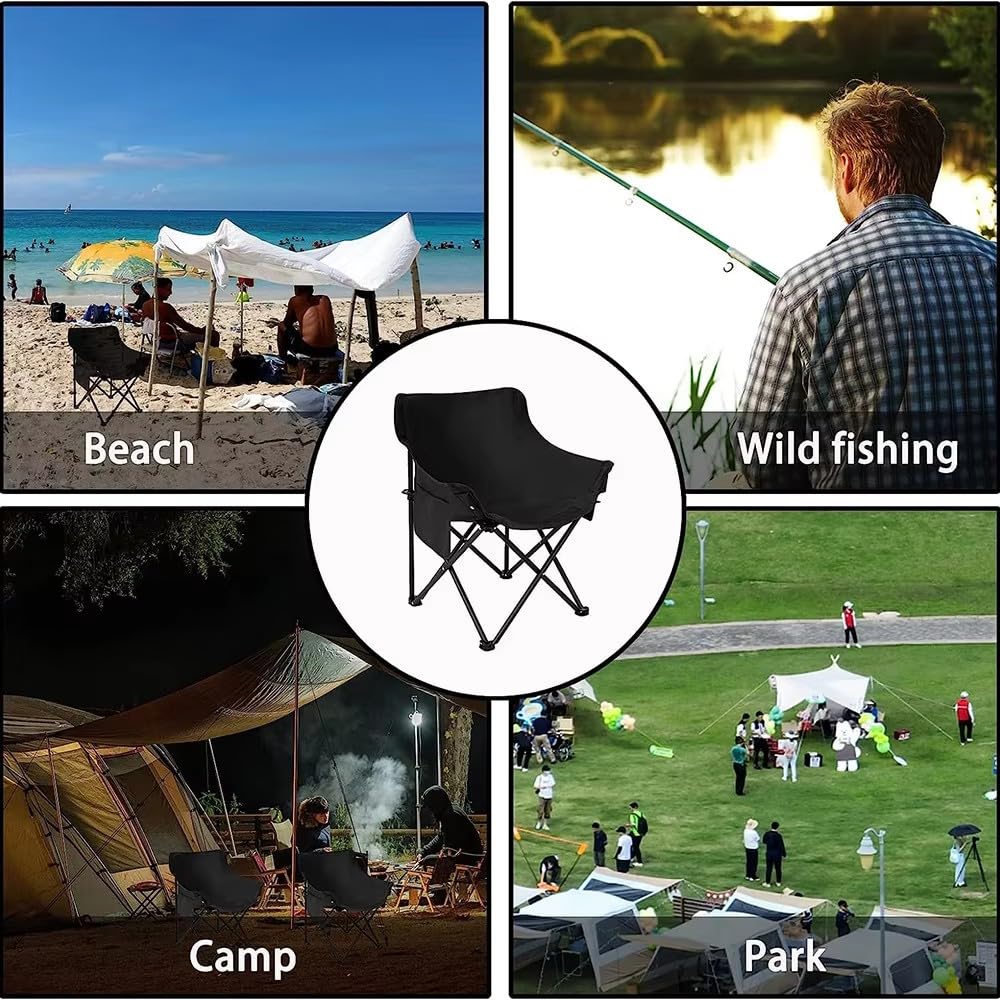 Folding Camping Chair, Portable Outdoor Backpacking Chair for Fishing, Hiking, Picnic, Camping, Beach, Lawn, Concert, Ultralight Compact Camping Chair with Carry Bag, 23"D x 14.2"W x 14.2"H (Black)