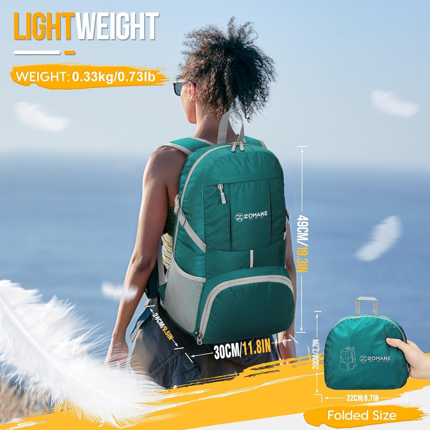 ZOMAKE Lightweight Packable Backpack 35L, Light Foldable Backpacks Water Resistant Collapsible Hiking Bag, Compact Folding Day Pack for Travel Camping(Black)