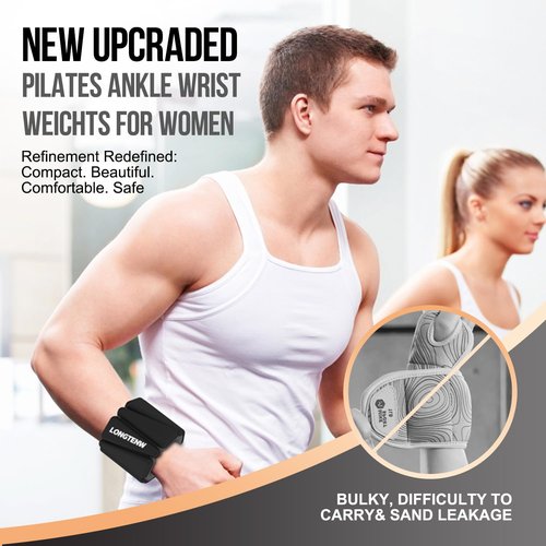 LONGTENW Adjustable Silicone Wrist & Ankle Weights Customizable Fitness Bands for Yoga, Pilates, Running, and Strength Training Detachable Design, Comfortable Eco-Friendly Material (Black, 2 lbs Pair (1lbs Each))