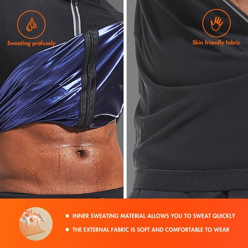 Sauna Suit for Men Sweat Jacket Sweating Shirt Vest Long Sleeve Workout Suits Body Shaper Zipper Gym Exercise Fitness Trainer Top XXXL