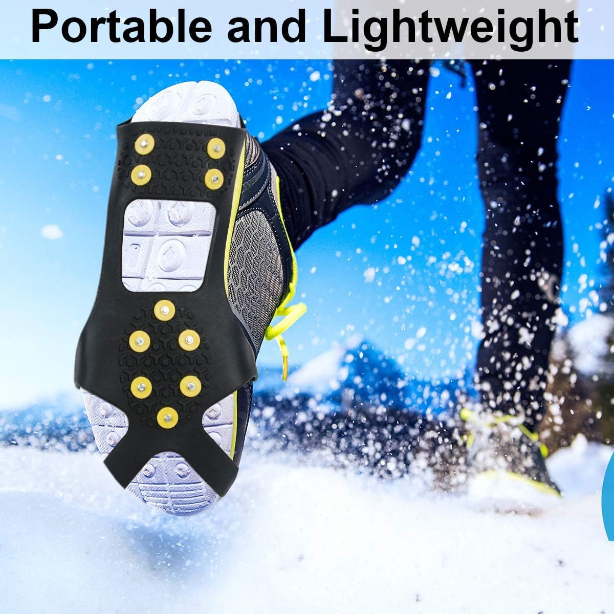 DUNCHATY Ice Cleats for Shoes and Boots, Snow Crampons with 20 Non-Slip Steel Studs, High Traction, Performs to -45C, Universal Sizes (M, L, XL) for Snow Walking, Ice Fishing, Hiking