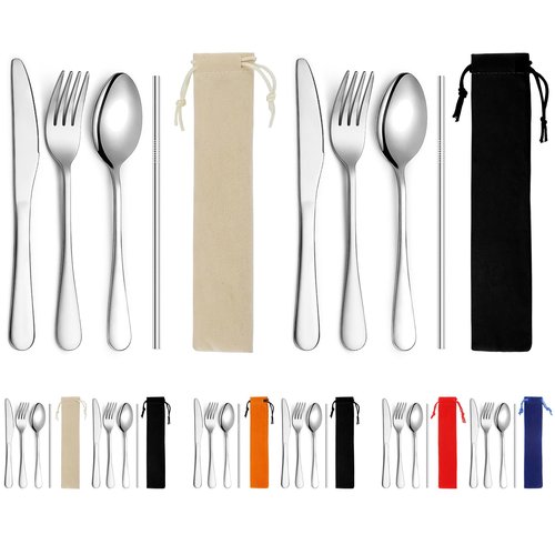 Kyraton Portable Flatware, Reusable Camping Flatware, Bento Box Flatware, Silverware For School/Work/Office/Outdoor, Dishwasher Safe, Set of 2 Packs