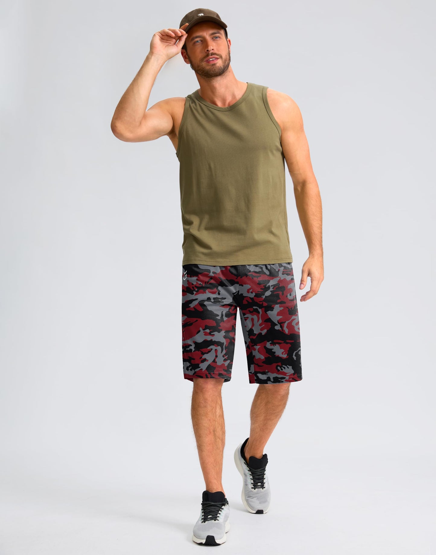 G Gradual Men's Athletic Shorts with Pockets 9" / 11" Long Basketball Shorts Lightweight Quick Dry Gym Workout Shorts for Men(Red Camo,XXL)