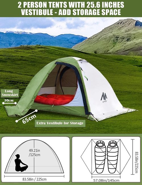 AYAMAYA 4 Season Backpacking Tent 2 Person Camping Tent Ultralight Waterproof All Weather Double Layer Two Doors Easy Setup 1 2 People Man Tents for Backpacker Outdoor Hiking