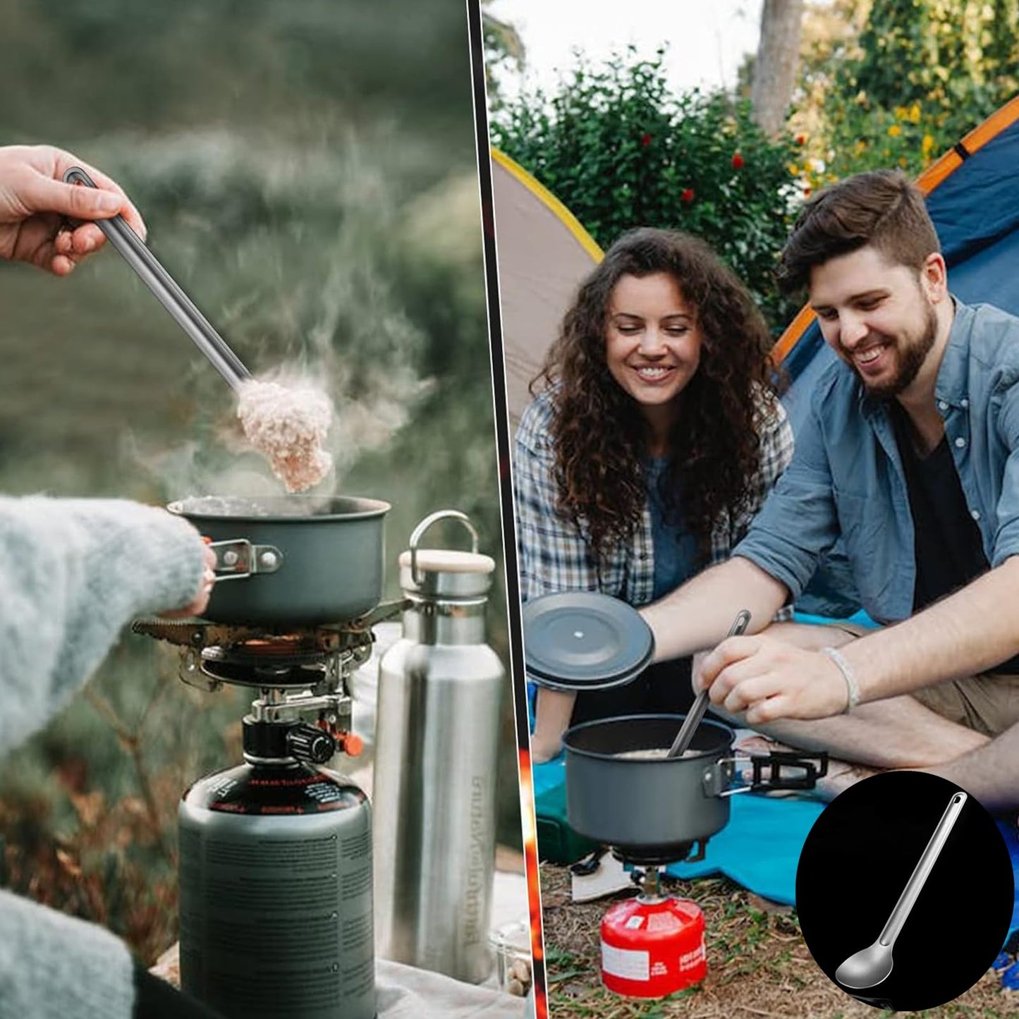 FJYXCHENXM Backpacking Stainless Steel Long-Handled Spoon with Carry Bag for Camping and Hiking, 21.8cm